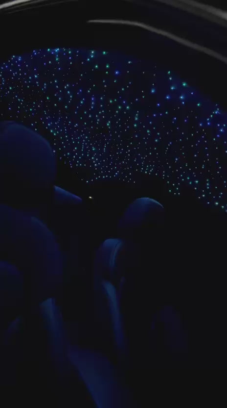Video of star lights installed in the headliner of a car
